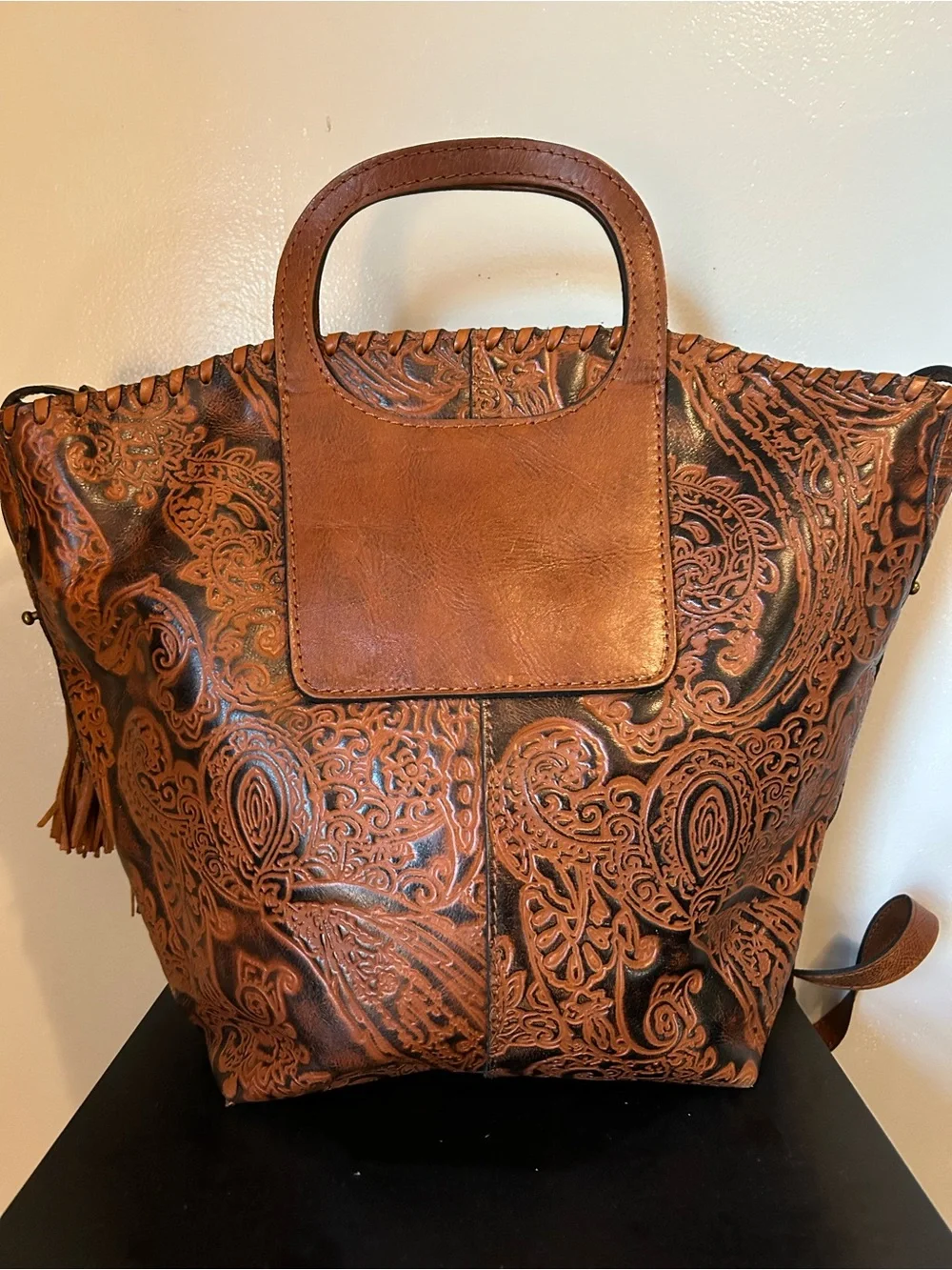 Patricia Nash Brown Tooled Leather Tote Bag with Tassel - Women